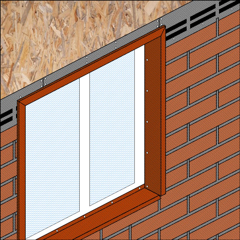 Монтаж фасадной плитки над окном на наличник 3D с посыпкой (тип 5, таблица №2) klinker